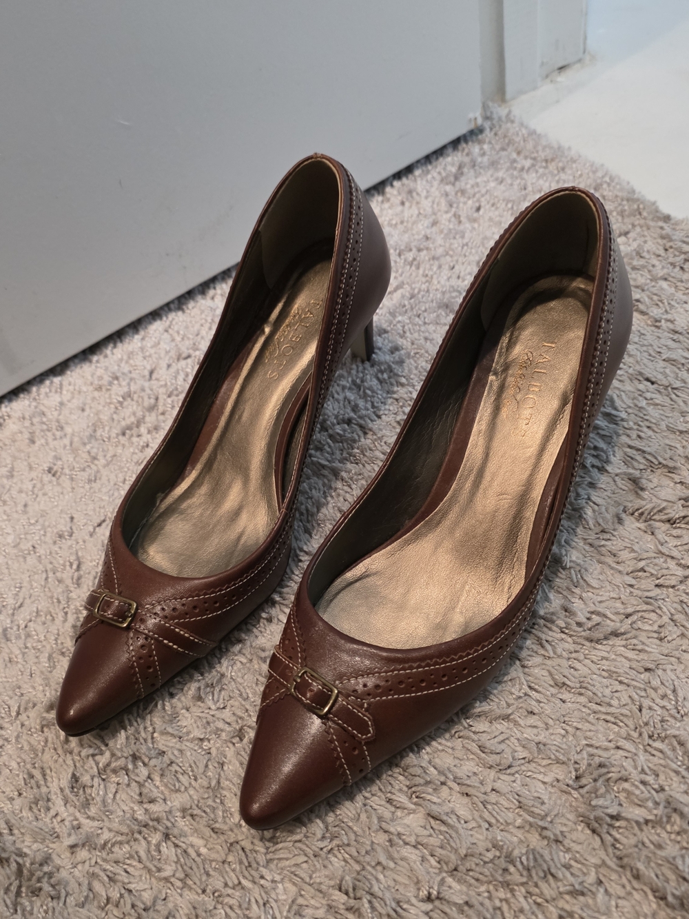 Talbots Brown Pointed-Toe Leather Heels with Buckle Detail
